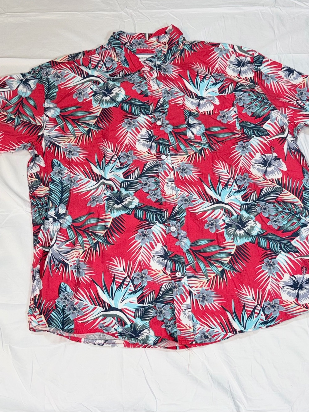 Free Planet 100% Cotton Hawaiian Shirt 2X NYC to Malibu Red Tropical Floral SS